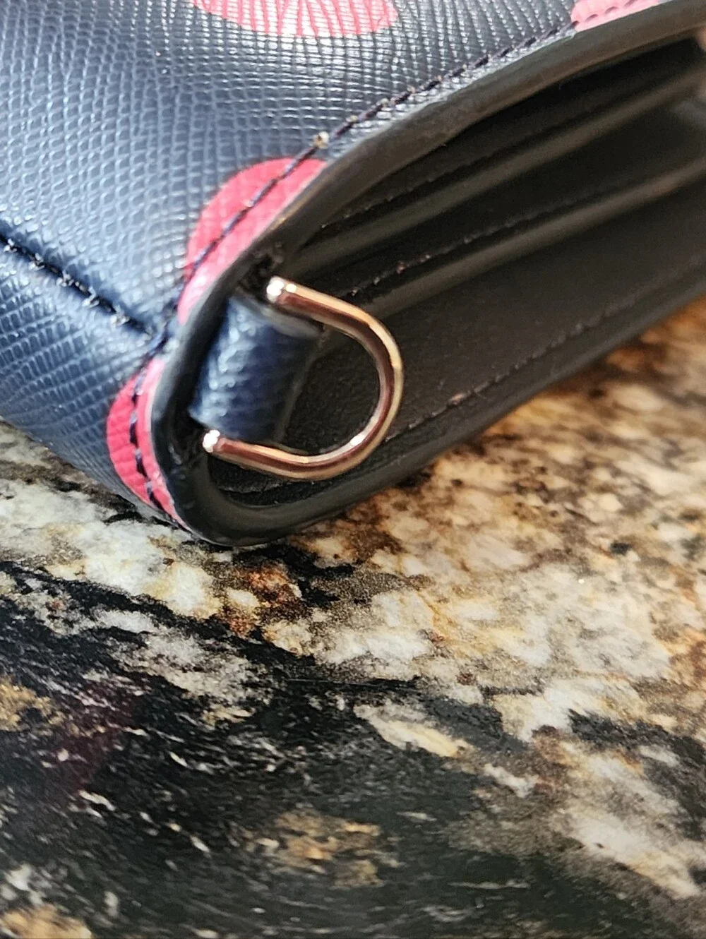 KATE SPADE Apple Wallet  Large Red Pink Continental  Multi Compartment EUC Navy